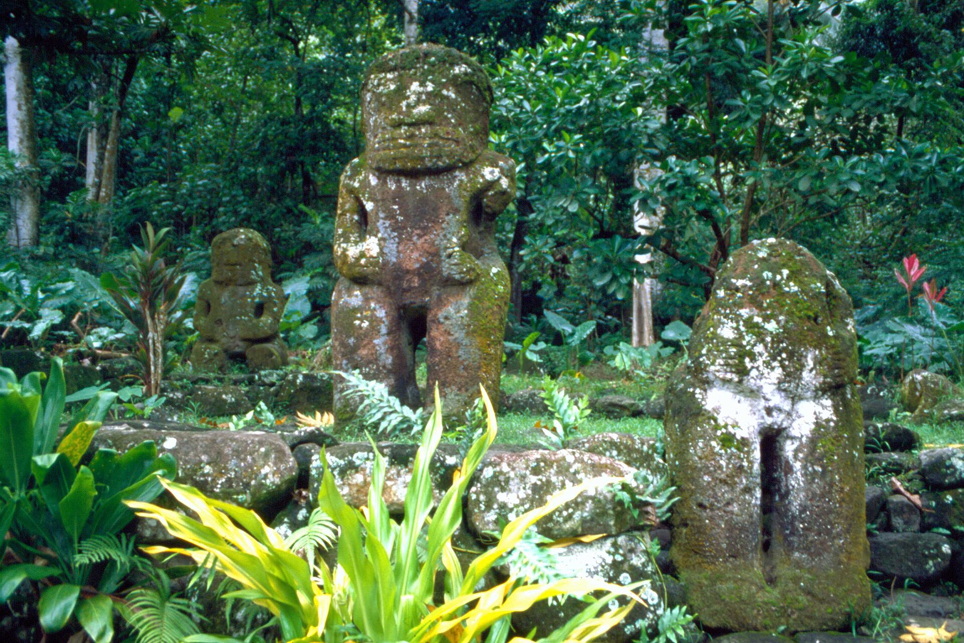Ancient stone tiki at Puamau, Hiva Oa