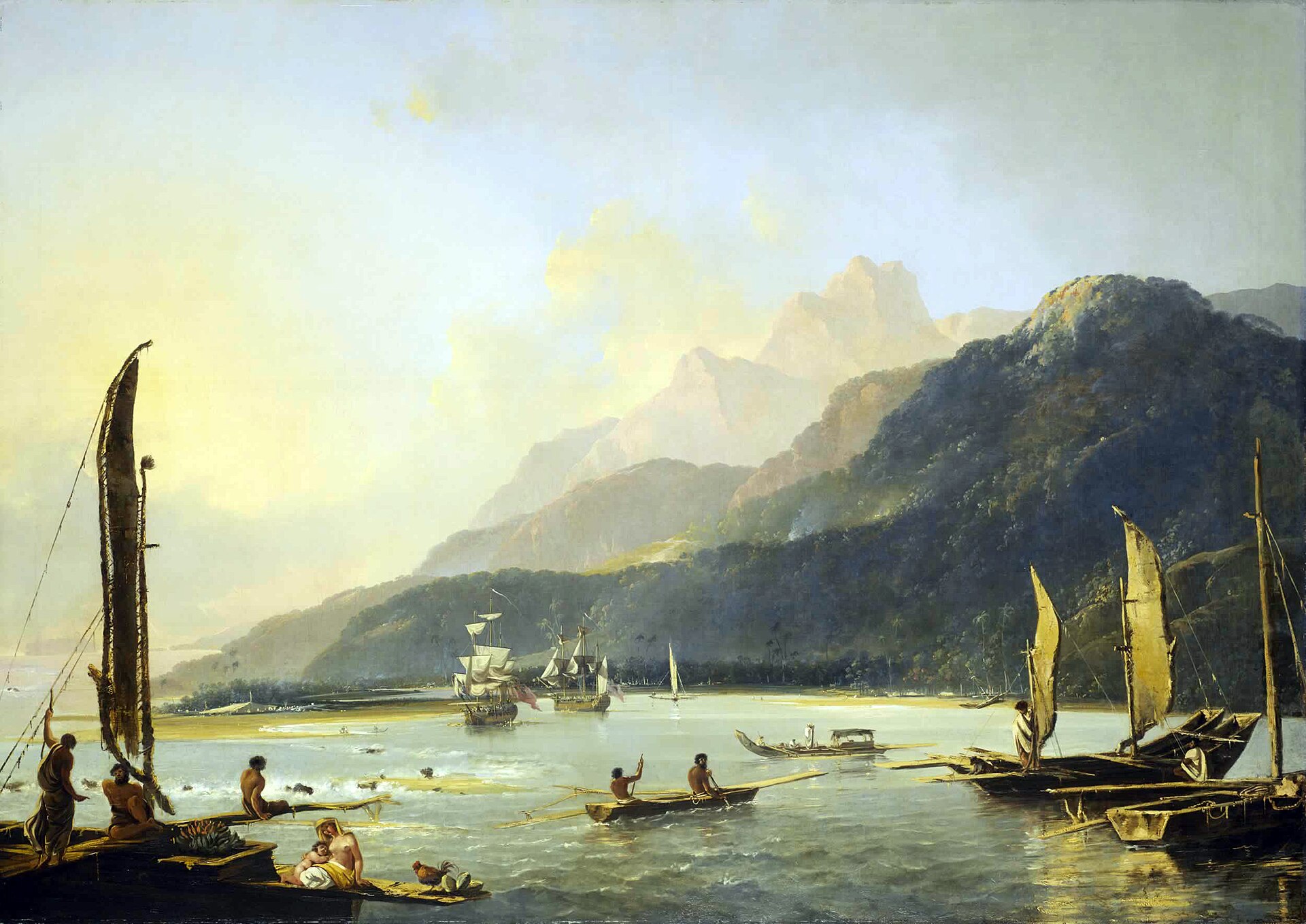 Hodges' painting of Resolution and Adventure at Matavai Bay