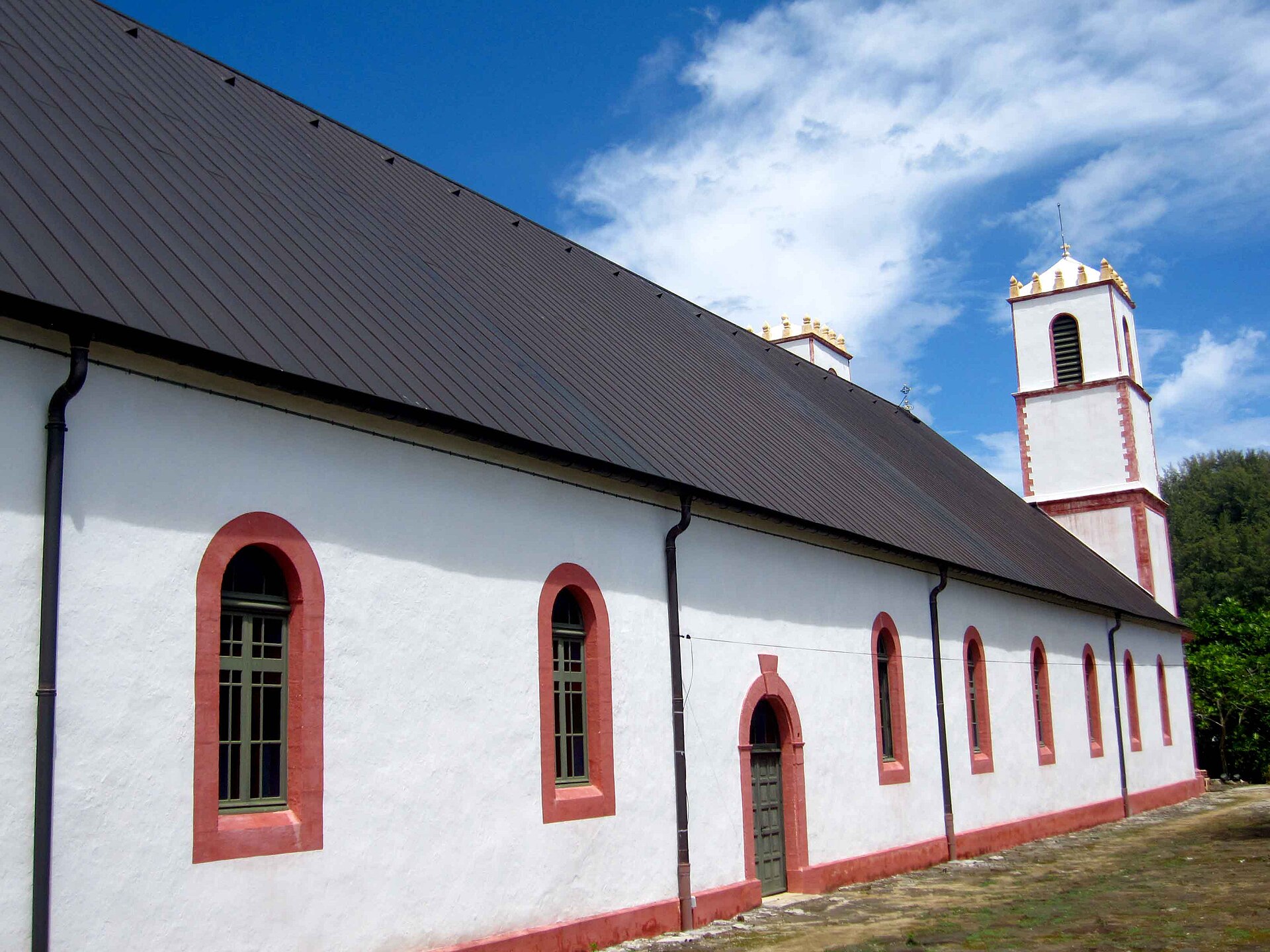 St Michael's Cathedral above the rooftops of Rikitea