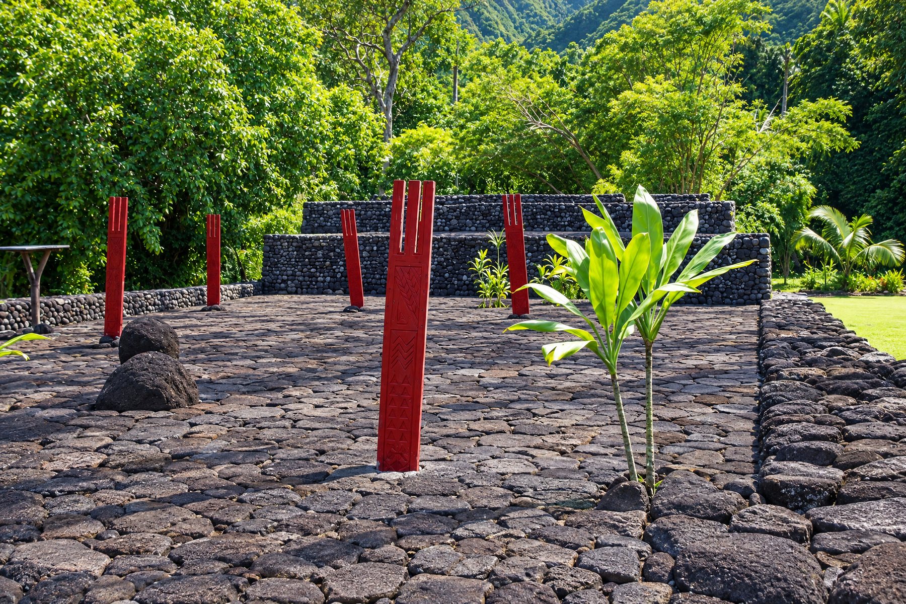 Marae Arahurahu at Paea: the first marae fully restored on Tahiti, and still used each July.