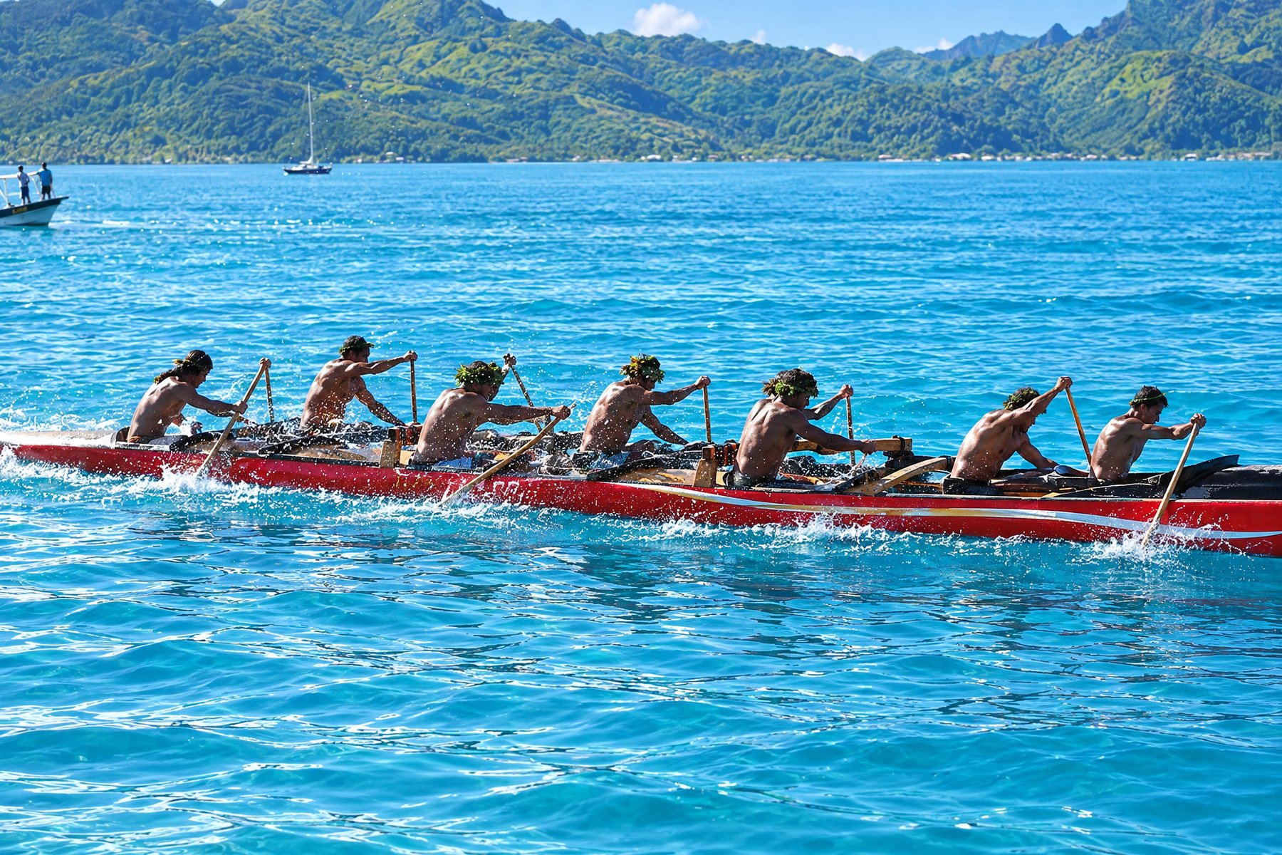 Outrigger racing is the national sport. The Hawaiki Nui Va'a, each November, runs about 130 km from Huahine to Raiatea, Taha'a and Bora Bora over three days.