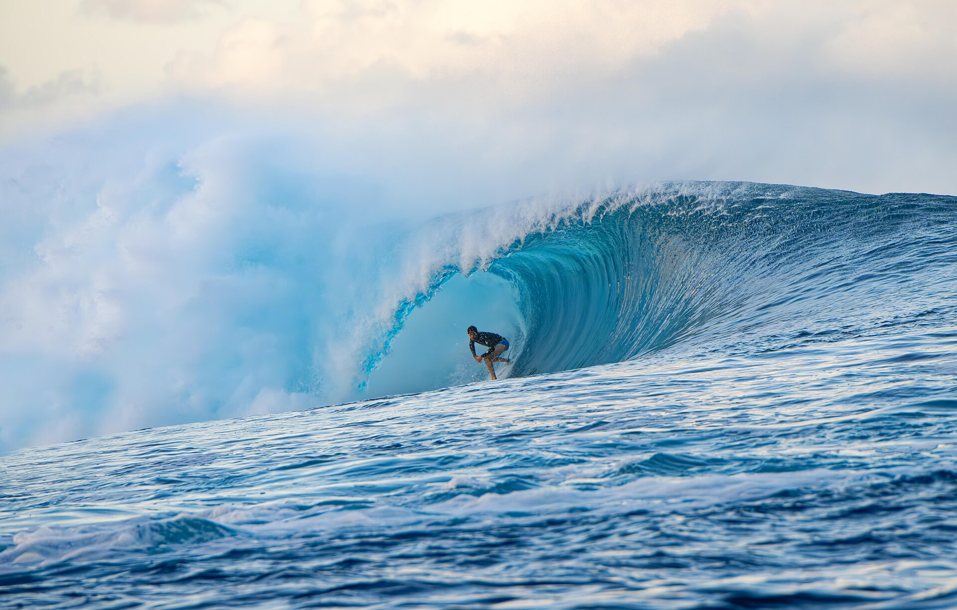 The Teahupo'o barrel seen from the channel
