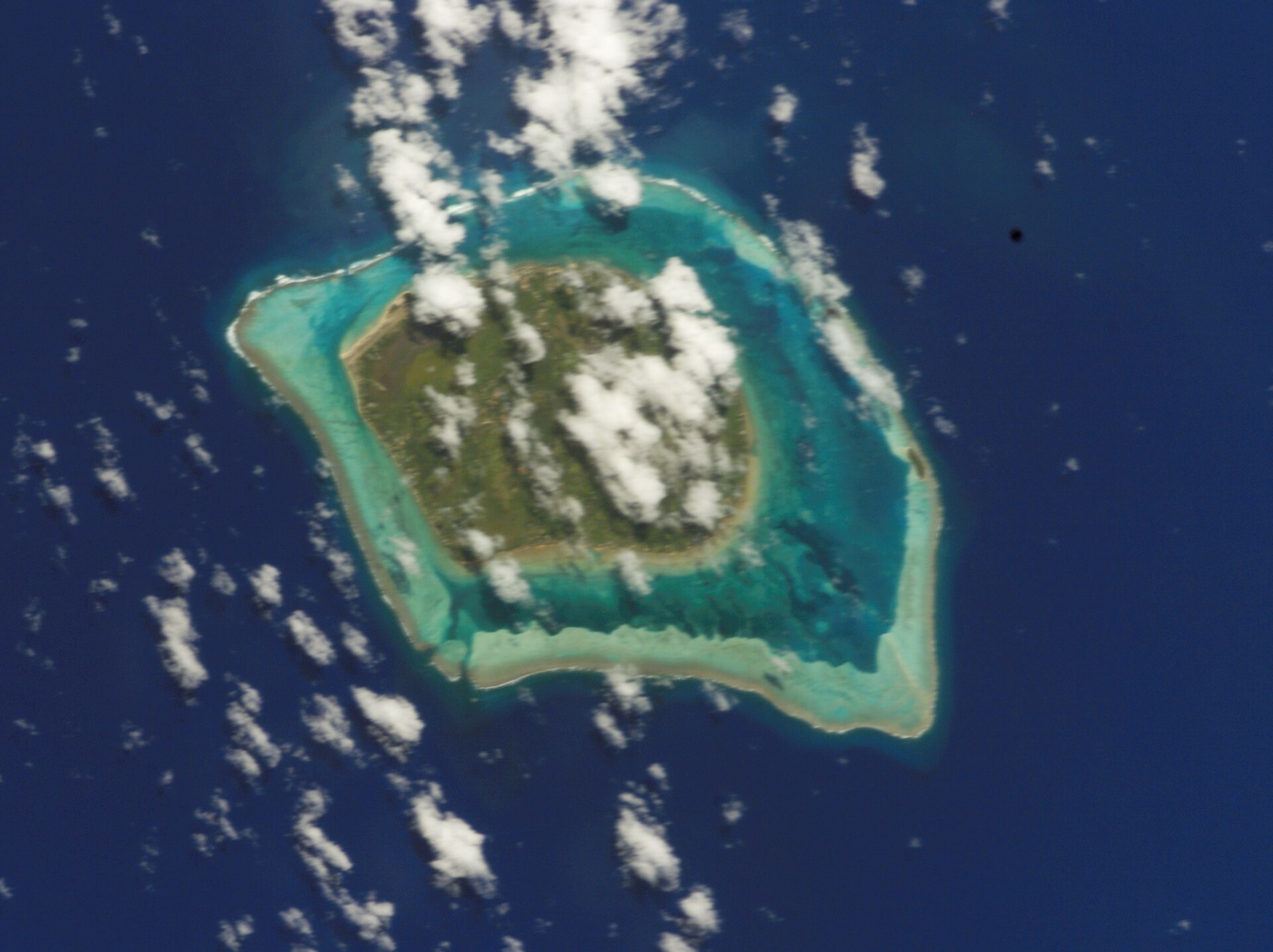 Tubuai and its encircling lagoon from orbit