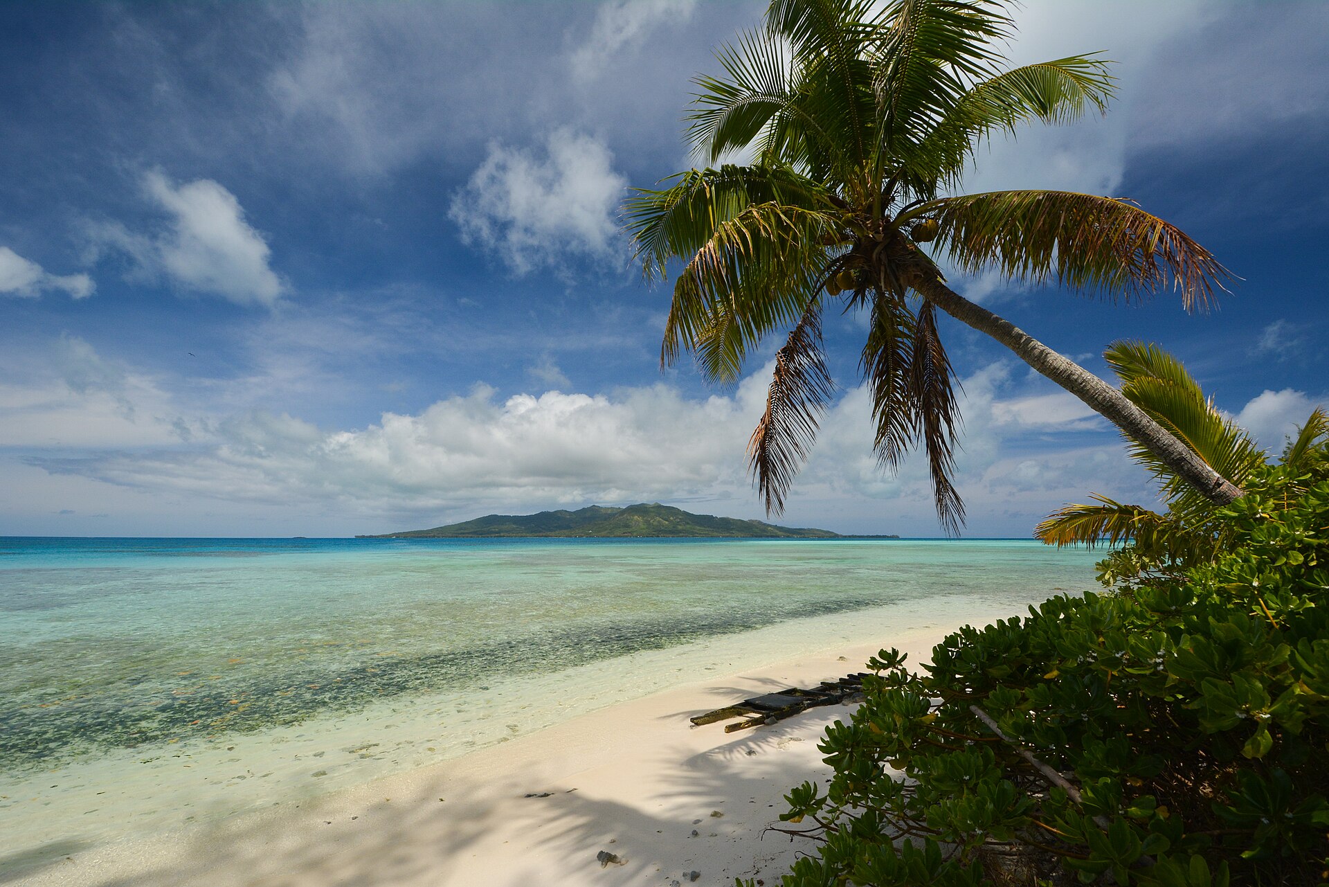 Tubuai seen across the water from Motu Mitiha